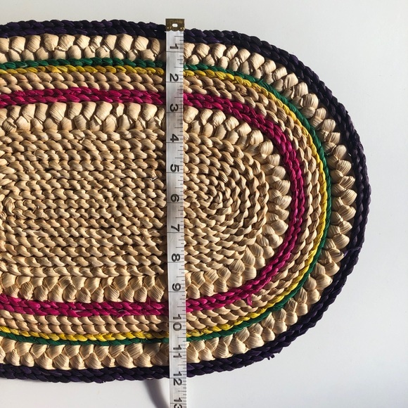 Vintage Set of 6 Multicolour Braided Woven Straw Oval Place Mats Boho - Picture 5 of 6